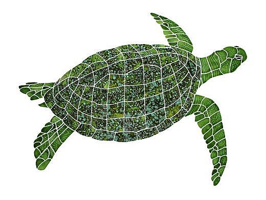 Ceramic Mosaic Sea Turtle Green | Large 27"? x 35"? Right Facing | STUGRERL