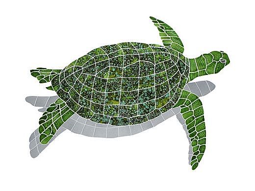 Ceramic Mosaic Sea Turtle Green | Large 28"? x 38"? Rt Facing w/ Shadow | STSGRERL