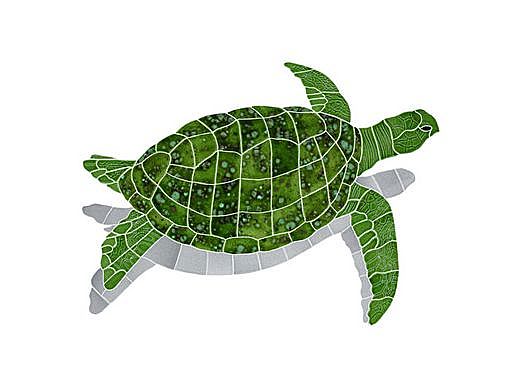 Ceramic Mosaic Sea Turtle Green | Small 18"? x 26"? Rt Facing w/ Shadow | STSGRERS