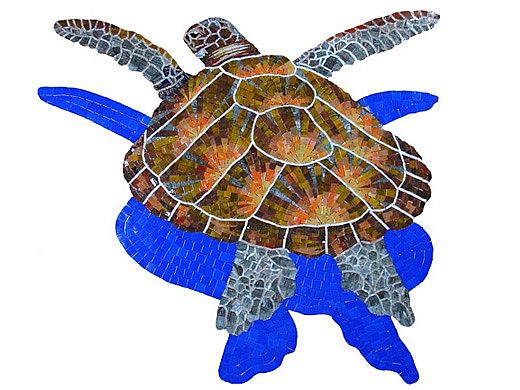Artistry In Mosaics Loggerhead Turtle with shadow Glass Mosaic | Large - 36" x 38" | G-LTSHL