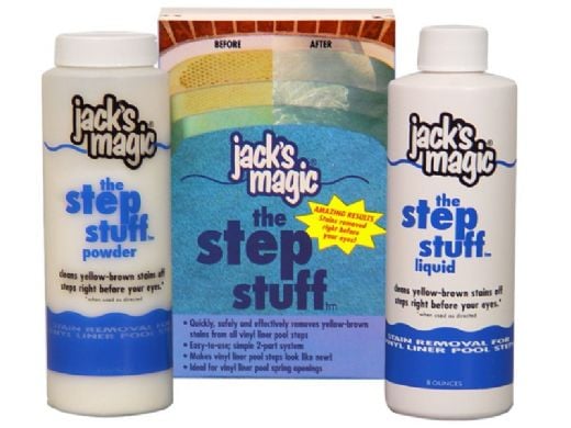 Jack's Magic Step Stuff Vinyl Liner Pool Steps Stain Remover Kit | Liquid and Powder | 2 - 8 Oz. Bottle | JMSTEPSTUFF