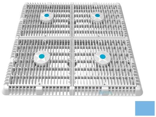 AquaStar 18"x18" Frame with Four 9" Anti-Entrapment Wave Grates with Vented Riser Rings | Blue | WAV18WR104