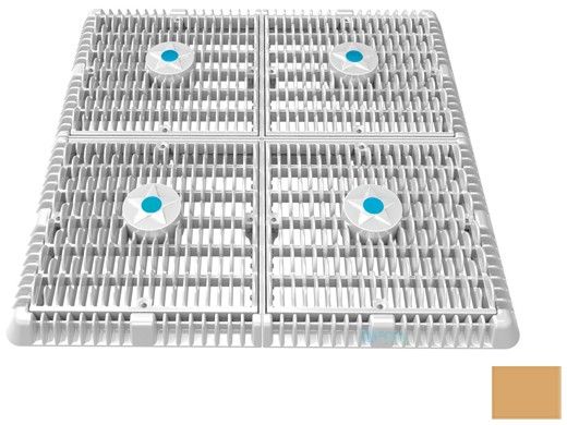 AquaStar 18"x18" Frame with Four 9" Anti-Entrapment Wave Grates with Vented Riser Rings | Tan | WAV18WR108