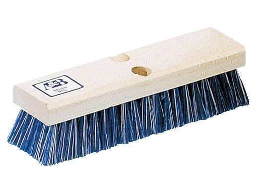 A&B Brush Deck & Acid Wash Brush | 10" | Wood Back | Blue & White Nylon Bristles | 6020
