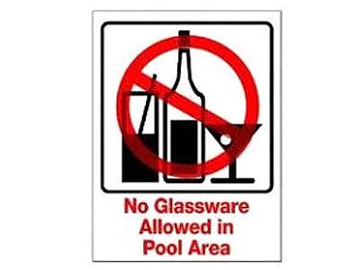 No Glassware in Pool Area Sign 9inches x 12inches | SW-44