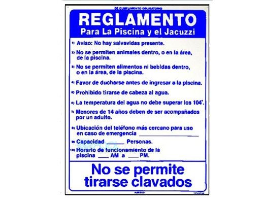 Pool Rules Sign in Spanish 18inches x 24inches  | 18-1824 SPAN