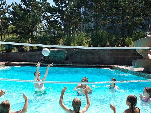 SR Smith Swim N' Spike Commercial Volleyball Set | 32' Net with Anchors & Stainless Steel Poles | for Pools 30' to 36' in Width | VOLYC32